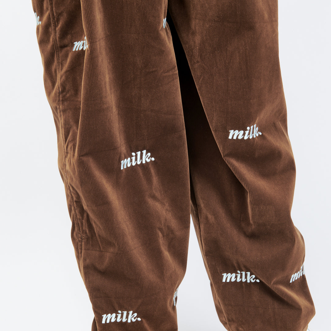MILK Corduroy Pants All over Embroidery - Brown Chocolate