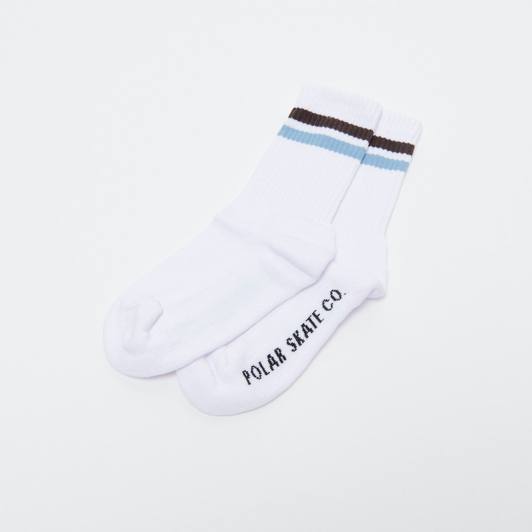 Polar Skate Co Stripe Socks - White / Brown / Blue