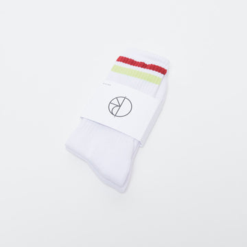 Polar Skate Co Stripe Socks - White / Rich Red / Chartreuse