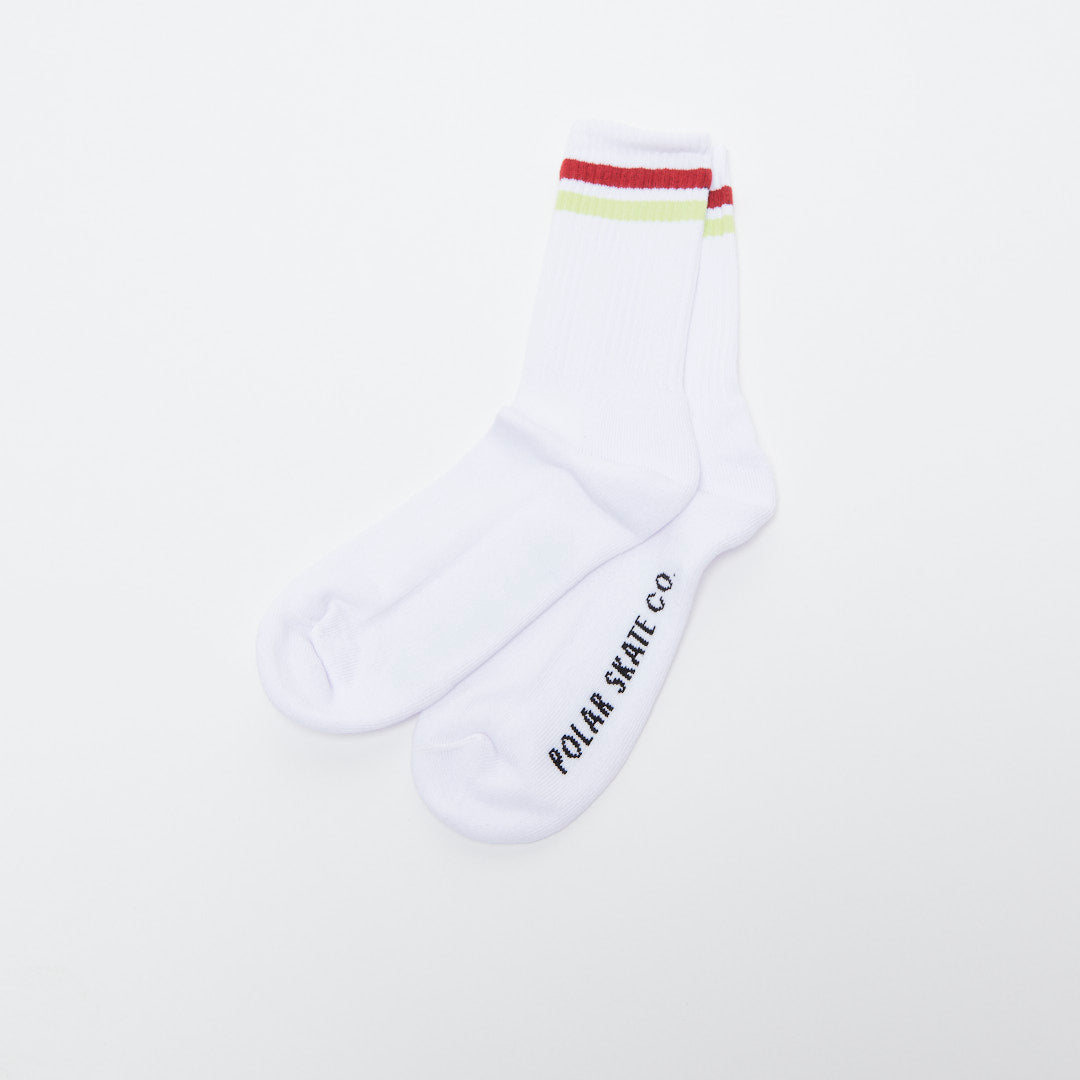 Polar Skate Co Stripe Socks - White / Rich Red / Chartreuse