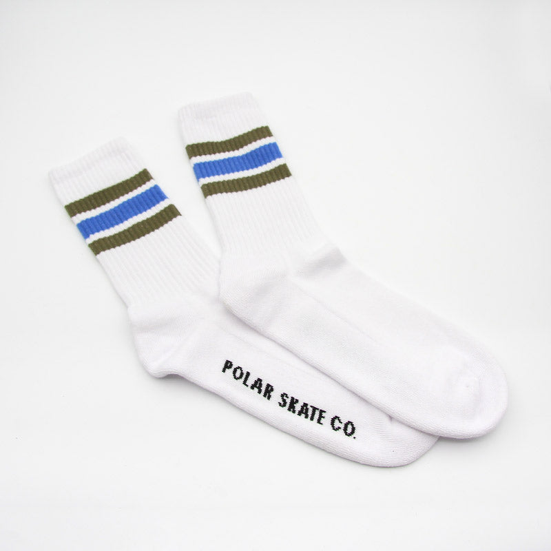 Polar Skate Co Stripe Socks White / Army / Blue
