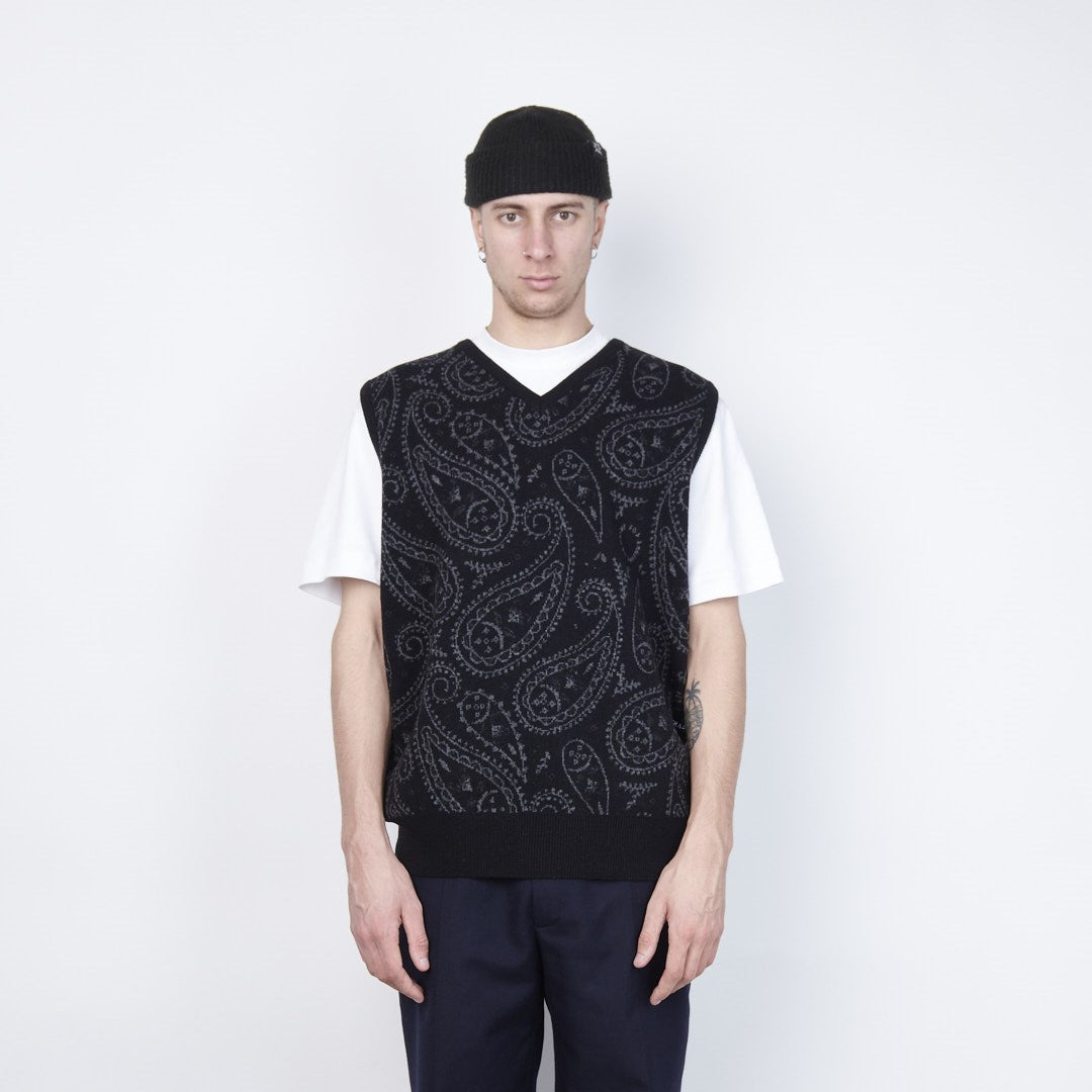 Pop Trading Company - Paisley Knitted Spencer Vest (Anthracite)