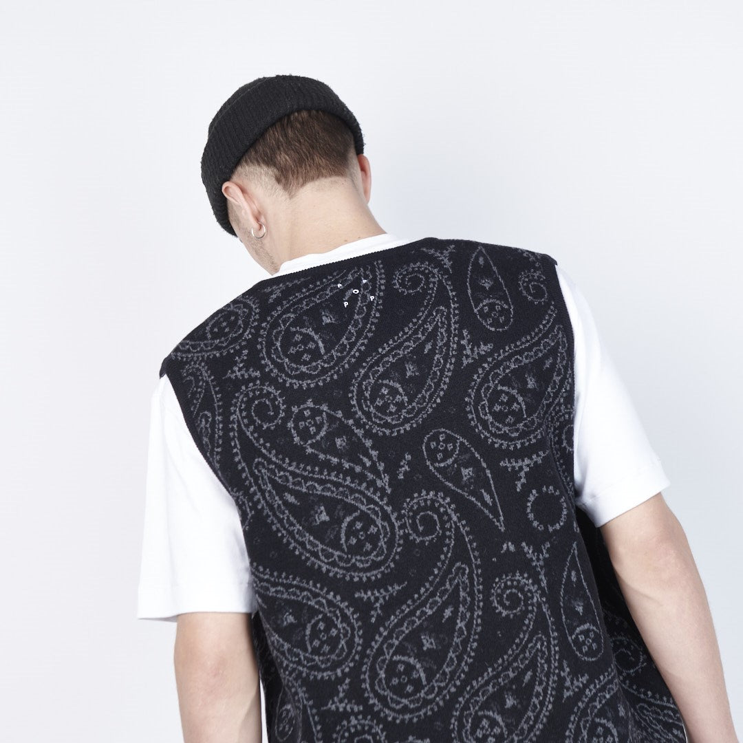 Pop Trading Company - Paisley Knitted Spencer Vest (Anthracite)