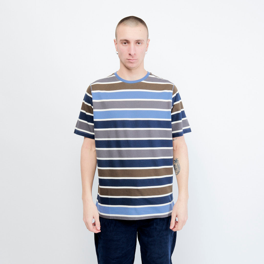 Pop Trading Company Striped Logo Shortsleeve (Coastal fjord)