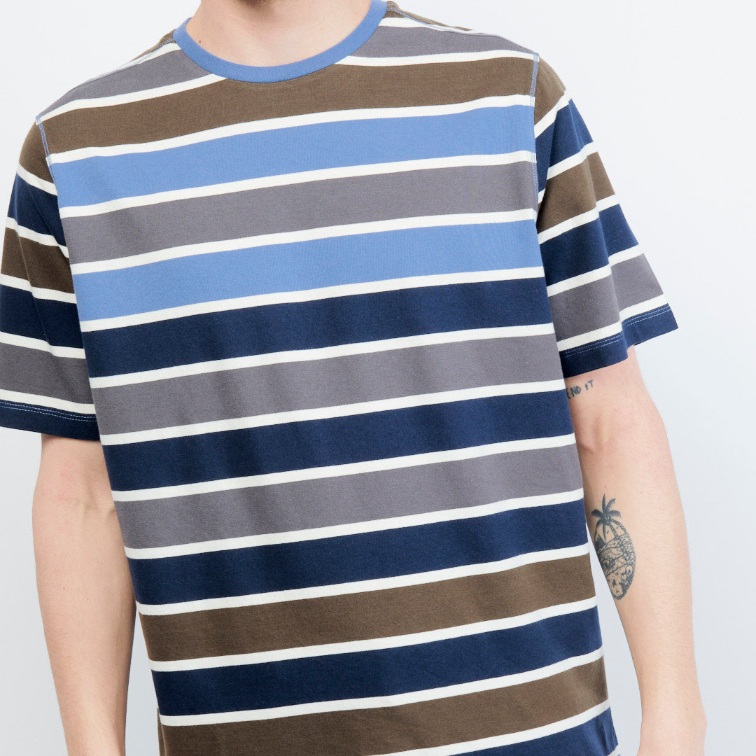 Pop Trading Company Striped Logo Shortsleeve (Coastal fjord)