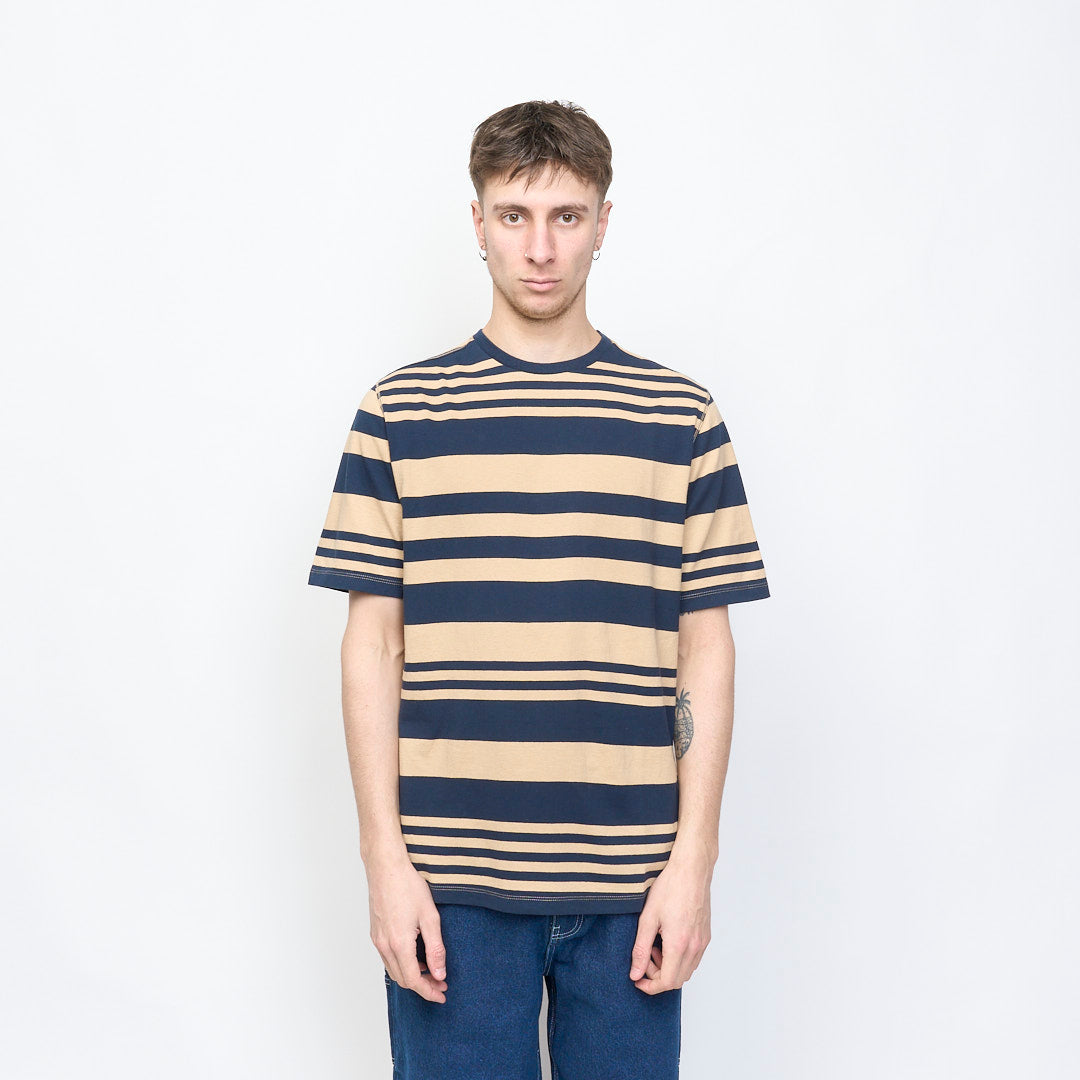 Pop Trading Company - Striped Logo T-Shirt (Sesame)