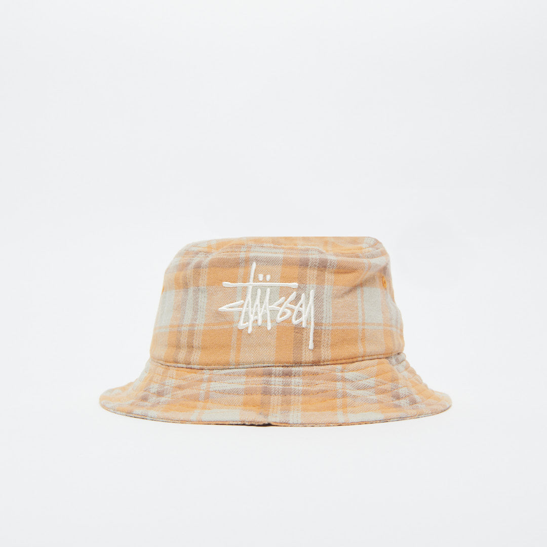 STUSSY Earth Plaid Basic Bucket Hat - Mustard