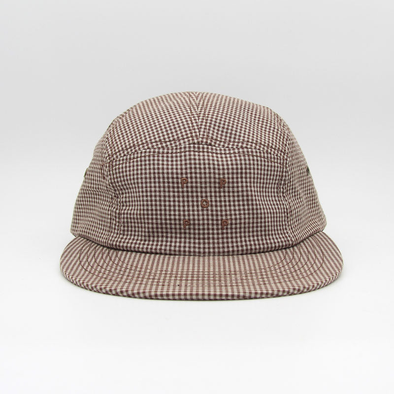 Pop Trading Company Logo 5 Panel Hat Brown/White Gingham